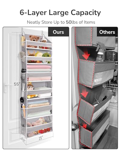 Over The Door Organizer with 6 Large Pockets 12 Side Pockets (Light Gray / 1 Pack)