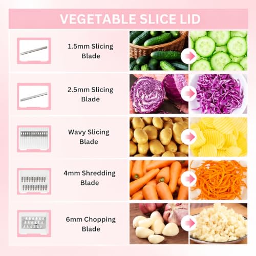 Stainless Steel Salad Spinner Large with 5 Blades Slicer (Pink-accessory)