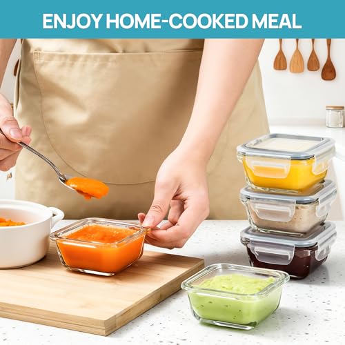 5Pack 5oz Small Glass Storage Containers Set With Lids (Grey / 5oz)