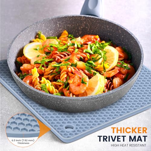 Silicone Trivet Mats 4 Heat Resistant Pot Holders Multipurpose Non (Black Nordic Blue)