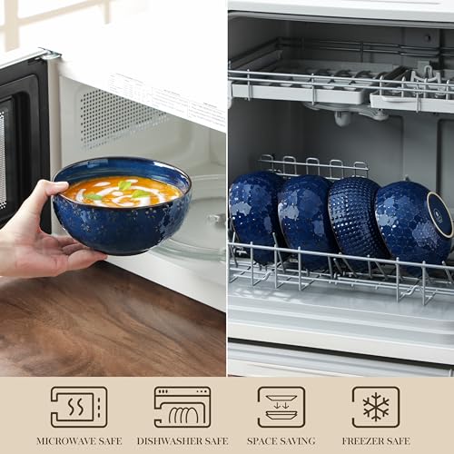 Cereal Bowls 30 Ounce Ceramic Blue Soup Bowl for Kitchen (30 OZ / Dark Blue)