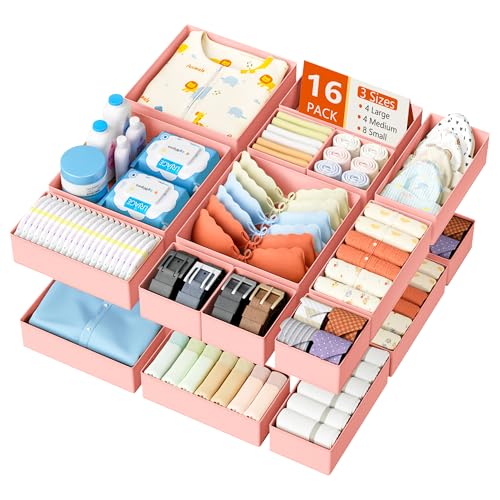 Drawer Organizer Clothes (Pink / 16 Pack)