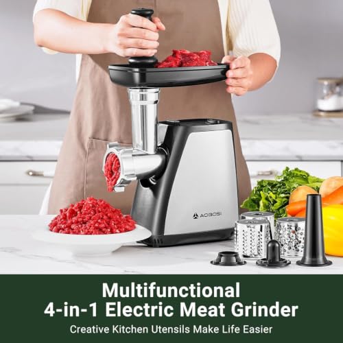 4 in 1 Electric Meat Grinder Heavy Duty & Sausage Stuffer 2800W Max (Stainless Steel+Black)