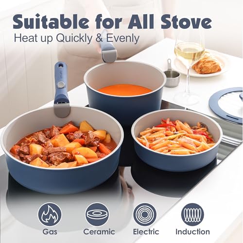 24 Piece Ceramic Detachable Handle Pots and Pans Set Navy (Navy / 24 Piece)