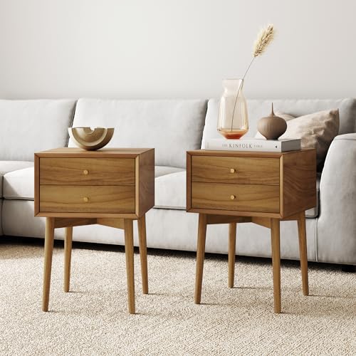 Harper Modern Nightstand Side Accent or End Table with Storage Drawer (Oak Brown / Set of 2)