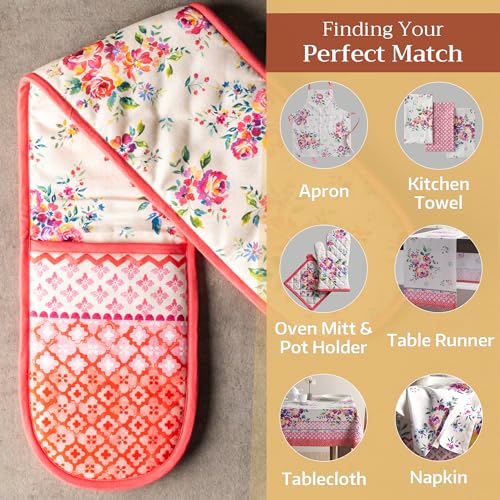 Double Oven Mitts 100% Cotton Double Oven Glove (081 - Rose Garden / 7" x 35" (Double Oven Mitt))