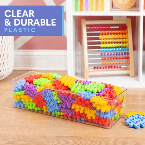 Plastic Food Storage 4 Pack Clear Container Bin with Handles for Organizing Kitchen (20x8x5)