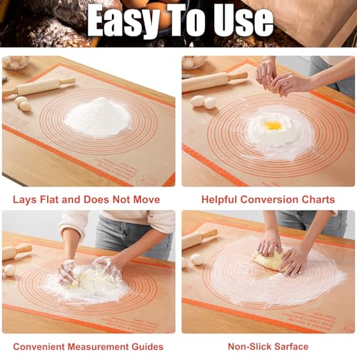 Silicone Pastry Mat 36x24 Inch Nonstick Baking Mats Extra Large Counter Mat for Dough Rolling (Orange / 36"L x 24"W)