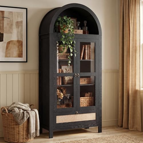 71" Tall Arched Pantry Cabinet with Innovative Drawer (71'' / Black)