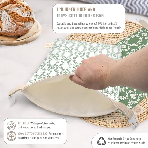 Reusable Bread Bag Set for Home Bakers (Green Ornamental)