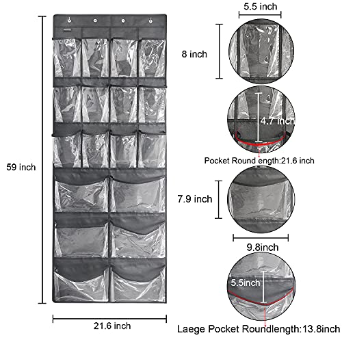 2 Pack Extra Large Hanging Over Door Shoe Organizers (B-Black&Clear)