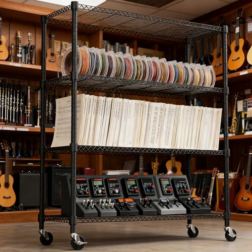 1400LBS 47.2" W 4 Tiers Storage Shelves Metal Shelving Unit with Wheels Heavy Duty Garage Shelving Adjustable Wire Shelves for Pantry (4 Tiers, 17.7"D x 47.2"W x 62.7"H / Black)