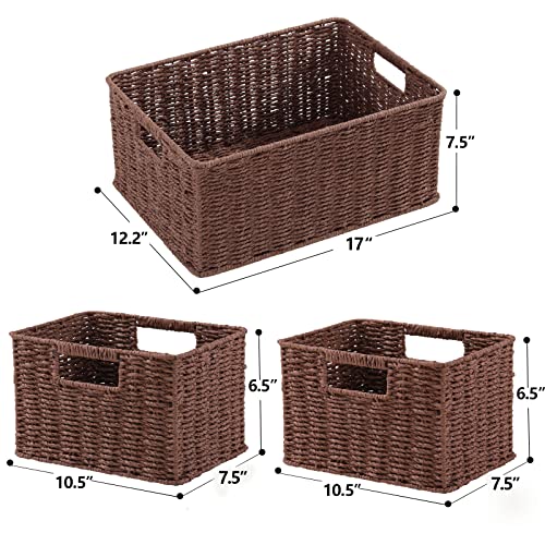 Large Woven Baskets for Storage (17 x 12.2 x 7.5 inches / Dark Brown)