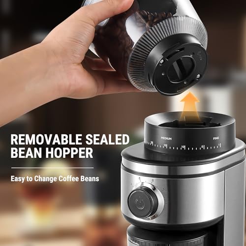 Conical Burr Coffee Grinder Electric (Shiny silver Black)