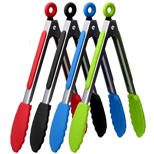 9” Kitchen Tongs (Black+Red+Blue+Green / 9-Inch)