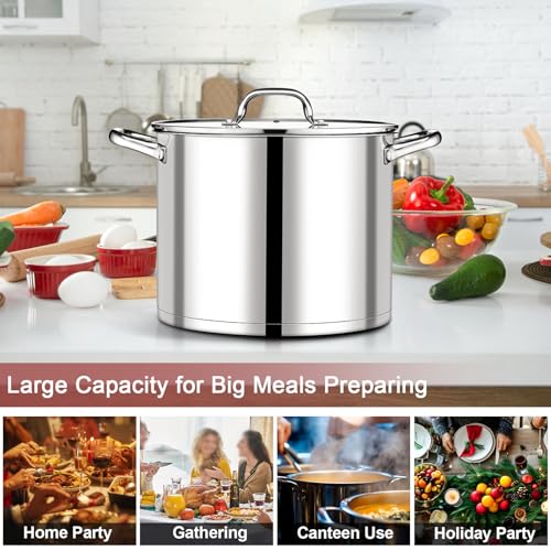 14 QT Stainless Steel Stock Pot with Lid (14 Quarts)