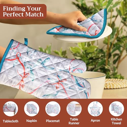 100% Cotton Oven Mitt & Pot Holder Set (122 - Enora / 7.5" x 13" & 8" x 8" (Oven Mitt & Pot Holder))