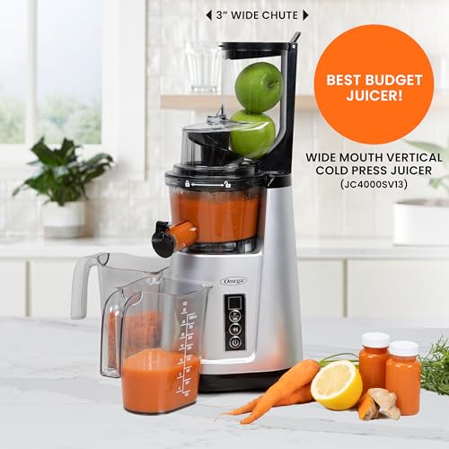 Wide Mouth Juicer Compact Vertical Cold Press Vegetable and Fruit Juice Extractor with 3 (Silver Wide Mouth Vertical)