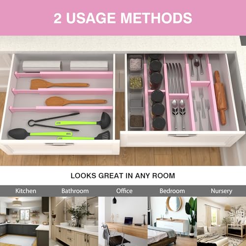 Expandable Bamboo Drawer Dividers (Pink)