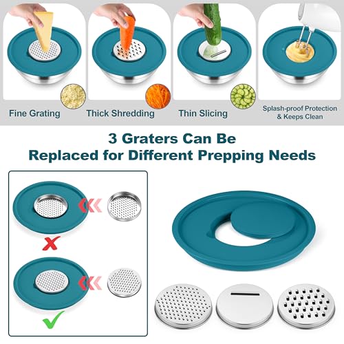 Mixing Bowls Stainless Steel Salad Bowl with Lid & Graters (6 Count)