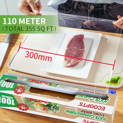 100% Compostable Plastic Cling Wrap Dispenser With Slide Cutter 12 inch Food Service Cling Film Wrap Roll