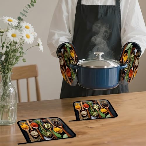 Cooking Herbs Spices Oven Mitts and Pot Holders Set (4 Count)