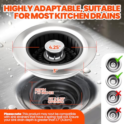 3 in 1 Kitchen Sink Drain Strainer and Stopper Black 1 Pack (1pack / Black)