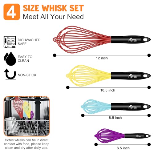 4 Pieces Silicone Whisks Set (Red,Yellow,Blue,Purple)