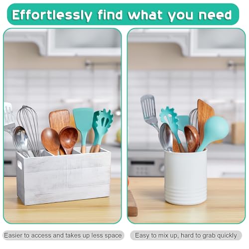 Rustic White Utensil Holder with Removable Divider (White / 3 Compatment)