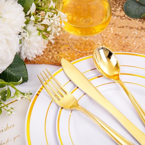 200 Pcs Gold Plastic Plates (Gold / 200 Pcs)