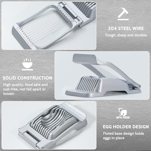Heavy Duty Stainless Steel Wire Egg Slicer for Hard Boiled Eggs (Silver)