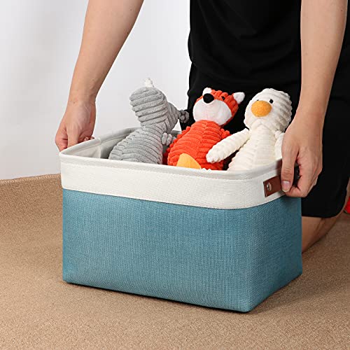 Storage Baskets for Shelves (White&Teal / L-15"x11"x9.5")