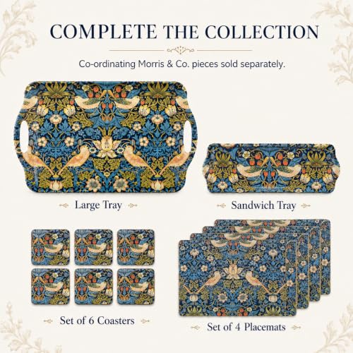 Morris & Co Strawberry Thief Blue Tray with Handles (18.9" x 11.6" x 1" / Blue Strawberry Thief)