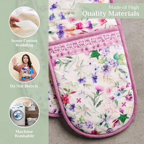 Double Oven Mitts 100% Cotton Double Oven Glove (038 - Chardon / 7" x 35" (Double Oven Mitt))