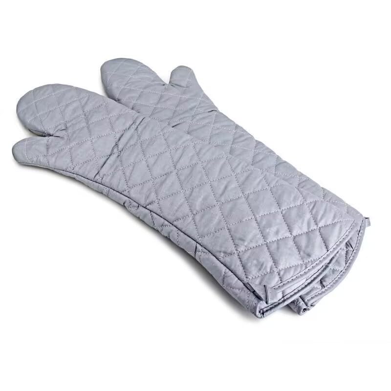 Extra Long 23 Inch Heat Resistant Oven Gloves New Cotton Oven Mitts Kitchen Gloves High Temperature Cooking Tool BBQ Gloves (Silver / 23 Inch)