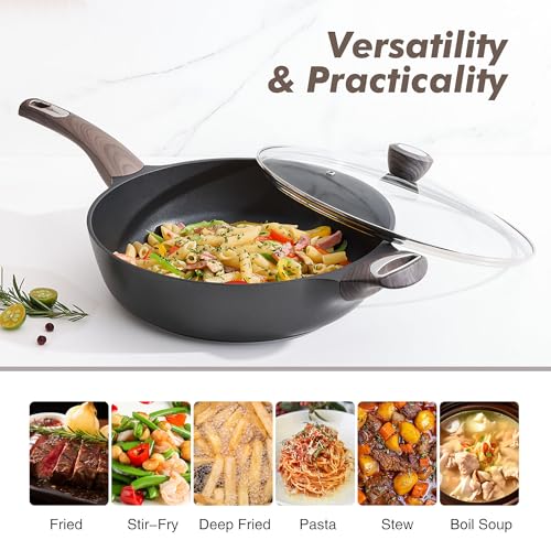 Nonstick Frying Pan Skillet with Lid (3.8QT / 10.5IN / Classic Black)