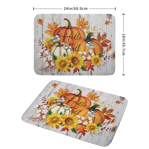 Hello Fall Dish Drying Mat for Kitchen Counter 18x24 Inch Orange Pumpkin Absorbent Drying Pad with Hanging Loop Autumn Home Decoration (Hello Fall Pumpkin / 18" x 24")