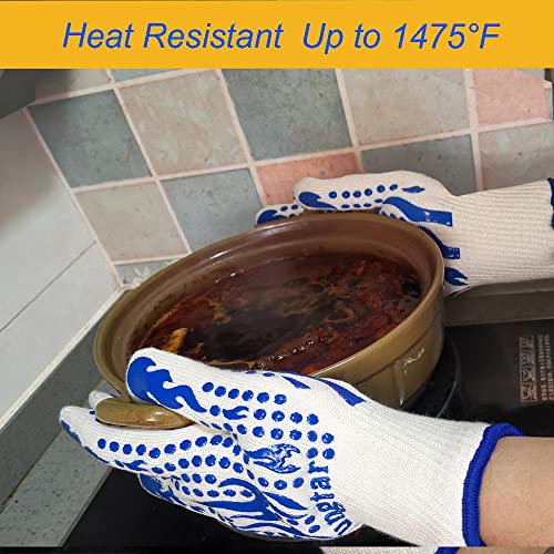 Oven Mitts Heat Resistant BBQ Proof Glove 11Inch 1472℉ Grill Glove Proof Heat for Women Men BBQ Gloves Gift Set Cooking Gloves for Cooking (2 Count)