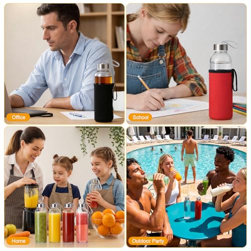 12 Pack Glass Water Bottles with Sleeves (Stylish / Multicolored)