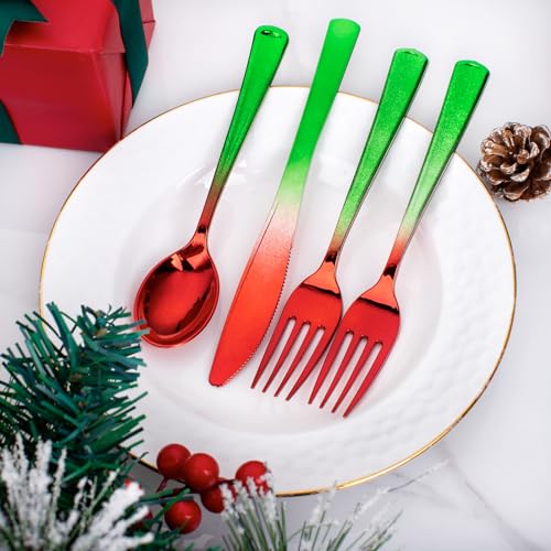 200PCS Christmas Plastic Silverware (Red Green)