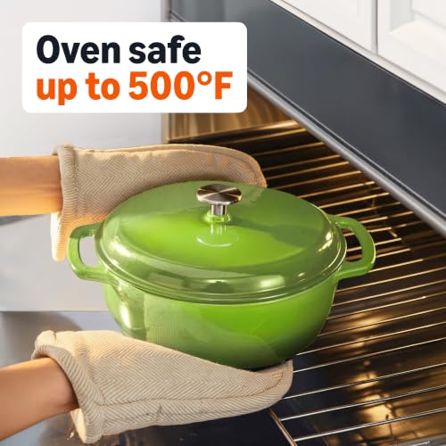 Enameled Cast Iron Dutch Oven Pot with Lid (Green / 7.3-Quart)