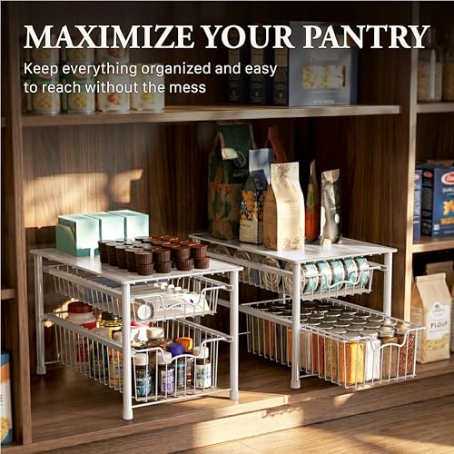 Stackable Sliding Basket Organizer Drawer (2-tier / White)