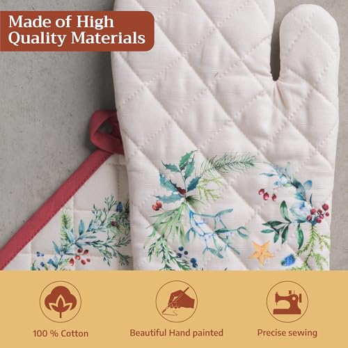 100% Cotton Oven Mitt & Pot Holder Set (100 - Holly Time / 7.5" x 13" & 8" x 8" (Oven Mitt & Pot Holder))