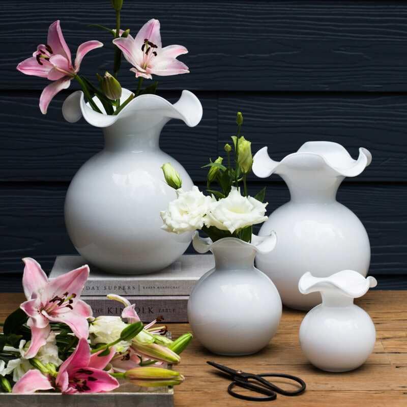 Hibiscus Glass White Medium Fluted Vase (Medium / White)