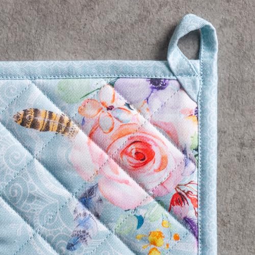 Pot Holders 100% Cotton Potholders (077 - Ibiza - Blue / 8" x 8" (Pot Holder Pack of 2))