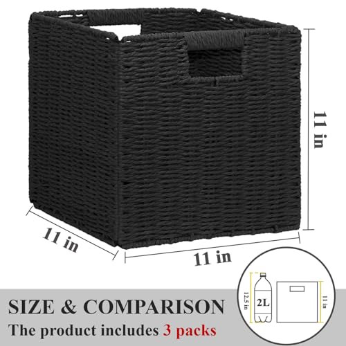 Wicker Storage Baskets for Organizing (Black 11 inch)
