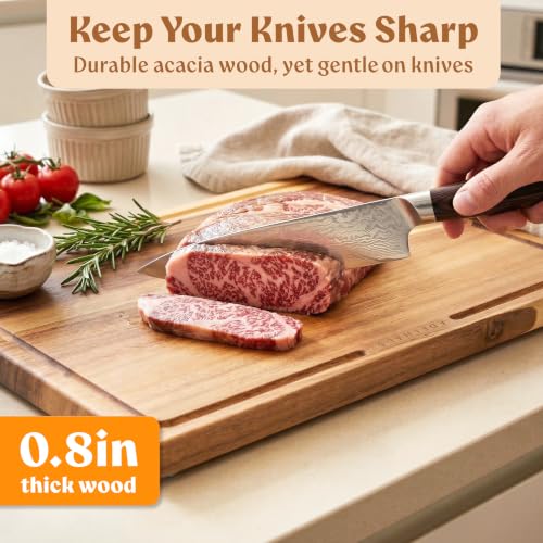 Acacia Wood Cutting Boards for Kitchen Set of 3 (Acacia One Side)
