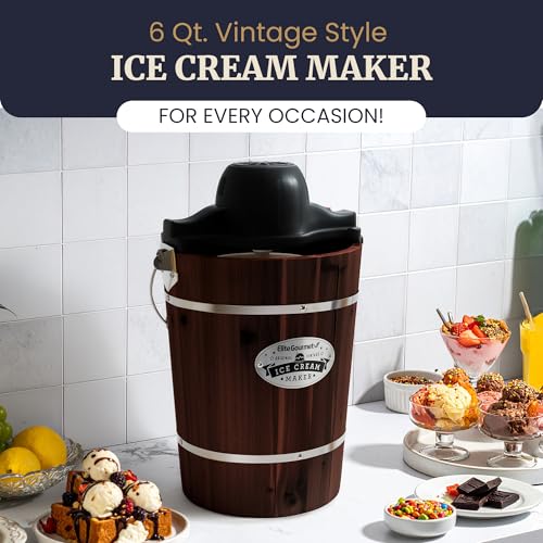 EIM949 6Qt Old Fashioned Walnut Wood Bucket Ice Cream Maker (Walnut)