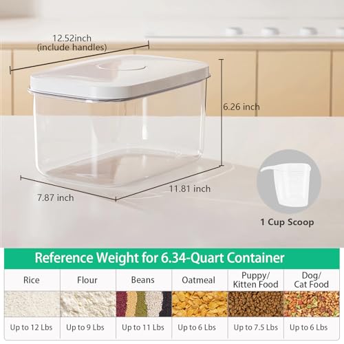 Airtight 12 Lbs Flour Sugar Storage Containers 6.34 Qt Rice Holder BPA Free (6.34Qt-Rectangle)