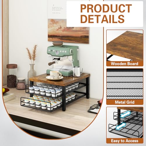 2 Tier Coffee Pod Drawer Holder for K Cup (70 Pods K Cup / Rustic Brown)